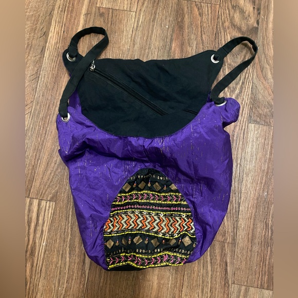 Zingara Shoulder Tote Beach Bag Purple Boho Beaded 15”H X 15”W X 7.5” Deep - Picture 1 of 10